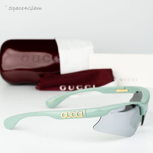 Gucci Women Sunglasses Green Silver Mirror Mask GG1774S 005 BRAND NEW